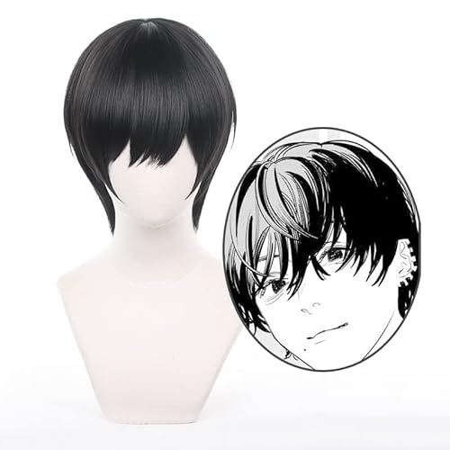 Anime Cosplay Perücke für Kettensägenmann Yoshida Hirofumi Cosplay Perücke kurzes schwarzes Haar für Männer Jungen + kostenlose Perückenkappe von ZGNGLIZ