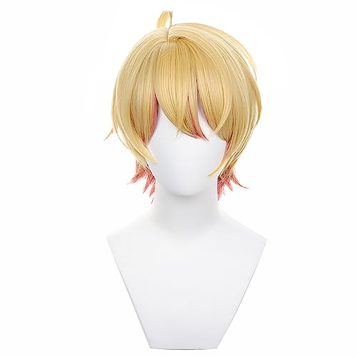 Anime Cosplay Perücke für Oshi no Ko Aqua Aquamarin Hoshino Cosplay Perücke Blonde Kurzhaarperücken mit Pony für Jungen und Männer + Gratis Perückenkappe von ZGNGLIZ