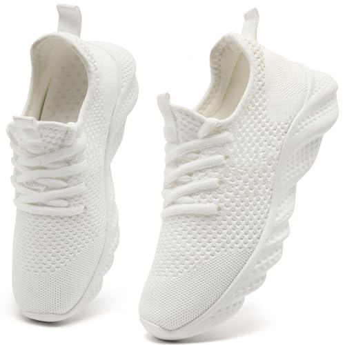 ZGPWZWL Damen Sportschuhe Laufschuhe Hallenschuhe Fitnessschuhe Atmungsaktiv Slip on Sneakers Trainingsschuhe Walkingschuhe Leichte Turnschuhe Weiß EU 42 von ZGPWZWL