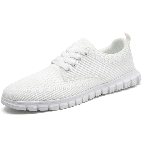 ZGPWZWL Herren Schuhe Sneakers Sommerschuhe Schnürhalbschuhe Turnschuhe Walkingschuhe Freizeit Leichtgewichts Mesh Casual Oxfords Schuhe,Weiß,EU40 von ZGPWZWL
