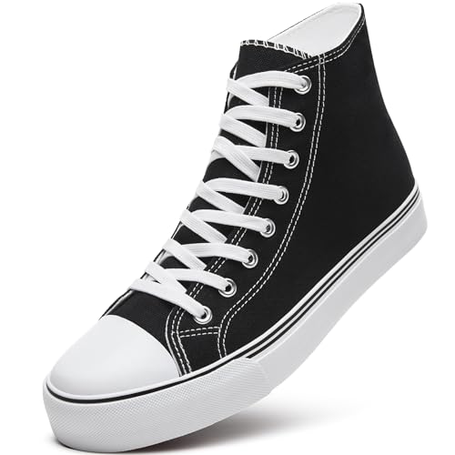 ZGR Herren High Top Canvas Sneakers Lace Up Classic Casual Walking Schuhe, Schwarz, 43 EU von ZGR