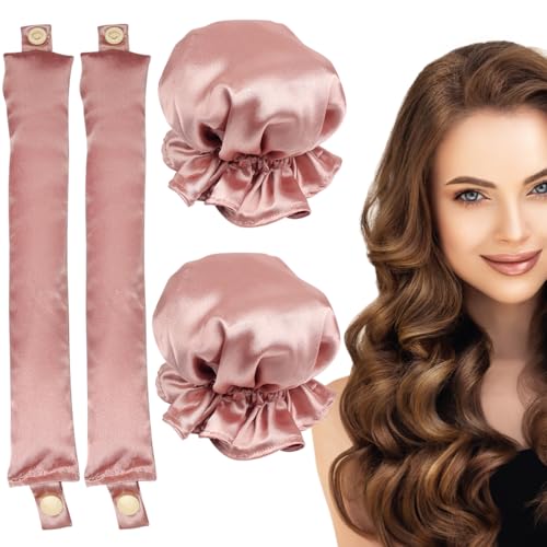 Lockenwickler ohne Hitze, ohne Hitze, Lockenstab mit weichen Satin-Kappen für langes und mittleres Haar, zum Schlafen in Locken, Sets mit 2 Stück, für Frauen und Mädchen, faule DIY-Styling-Werkzeuge von ZGTS