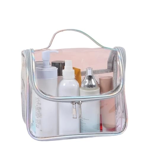 Reise-Kosmetiktasche Cosmetic Bags Clear PVC Zipper Bag Women Beauty Makeup Organizer Transparent Travel Pouch Toiletry Wash Storage Organizer Makeup-Aufbewahrungstasche(Sliver) von ZGXNYI