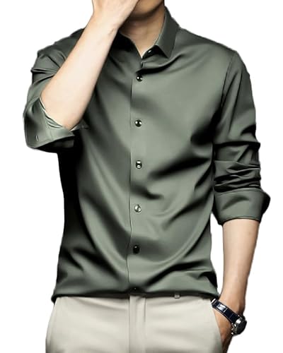 Männer Langarm Button Up Shirts Solid Slim Fit Casual Business Formal Dress Shirt (Green,S) von ZH8FCHAN