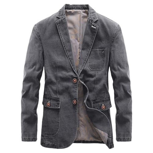 ZH8FCHAN Männer Casual Slim Denim Blazer Zwei Knopf Business Anzug Jacke Mode Sport Mantel (Gray,L) von ZH8FCHAN