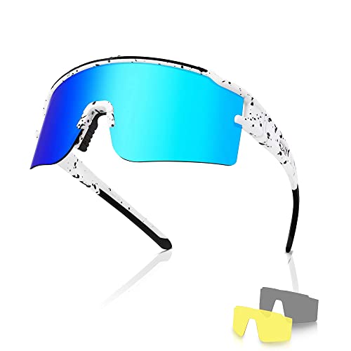 ZHABAO Polarisierte coole Sonnenbrille mit 3 austauschbaren Gläsern, Sportbrille für Baseball Fahren Radfahren, D02, Medium von ZHABAO