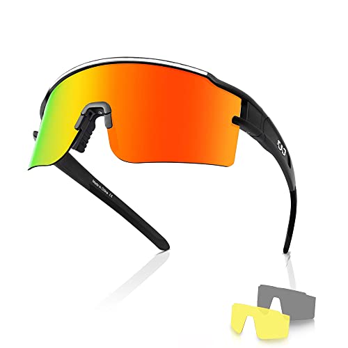 Polarisierte coole Sonnenbrille für Männer Frauen Jugendliche mit 3 Wechselgläsern, Z87 Sportbrille für Baseballfahren, Radfahren, D05, Medium von ZHABAO