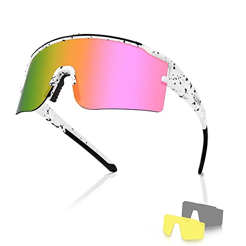 Coole polarisierte Sonnenbrille für Männer Frauen Jugendliche mit 3 austauschbaren Gläsern, Sportbrille Z87 für Baseball, Fahren, Radfahren, D06, M von ZHABAO