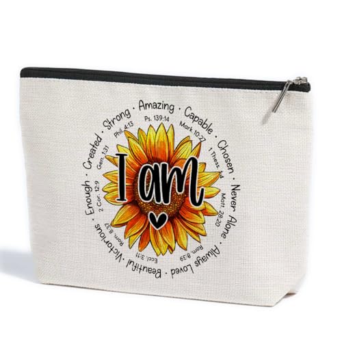 ZHAMEN Sunflower Gifts Inspirational Christian Decor Makeup Bag Christian Gifts for Women Faith Makeup Pouch Religious Spiritual Gifts for Her Friends Daughter Cosmetic Travel Bag, White0514, 10.5"x von ZHAMEN