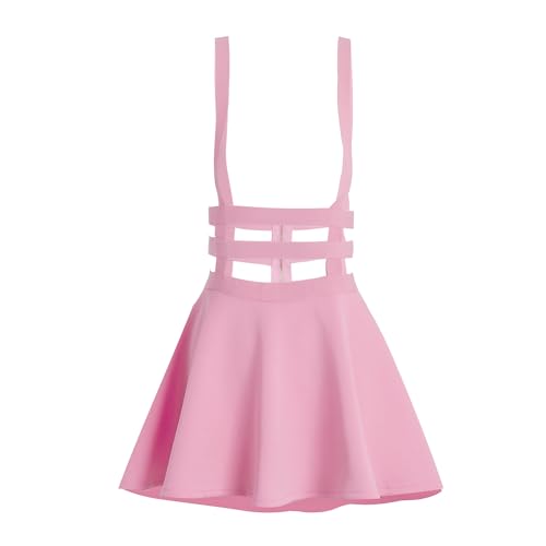 ZHANCHTONG Damen Elastische Taille Falten Kurz Hosenträger Rock Mini Strapsrock - Pink - Klein von ZHANCHTONG