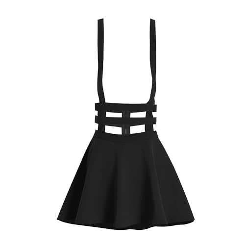 ZHANCHTONG Damen Elastische Taille Falten Kurz Hosenträger Rock Mini Strapsrock - Schwarz - Klein von ZHANCHTONG