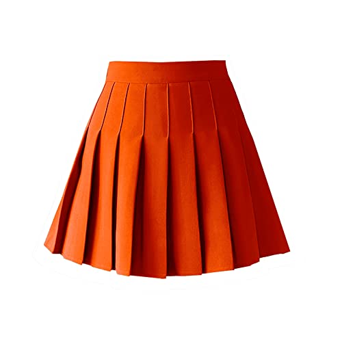 ZHANCHTONG Damen High Waist A-Linie Plissee Minirock Kurz Tennisrock, Orange, Mittel von ZHANCHTONG