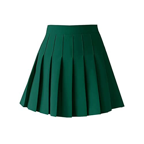 ZHANCHTONG Damen Hohe Taille A-Linie Plissee Mini Rock Kurz Tennis Rock, Dunkelgrün, Mittel von ZHANCHTONG