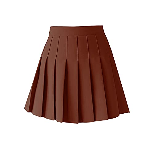 ZHANCHTONG Damen Hohe Taille A-Linie Plissee Minirock Kurz Tennisrock, braun, XX-Large von ZHANCHTONG