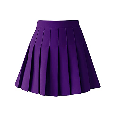 ZHANCHTONG Damen Hohe Taille A-Linie Plissee Minirock Kurz Tennisrock - Violett - Klein von ZHANCHTONG