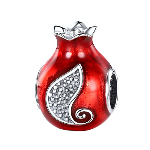 ZHANGCHEN 925 Erling Silber Charms, rote Emaille Frucht und Granatapfel Perlen, Cz Charms fit für Pandora Armband, Schmuck Geschenk für Mama, Großhandel von ZHANGCHEN