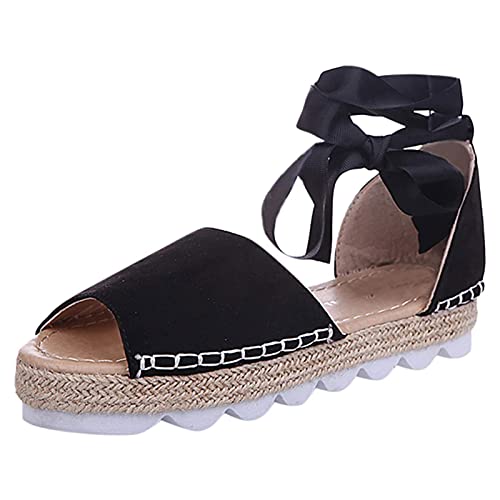 Damen Sandalen Espadrille Sandalen Schnüren Open Toe Espadrilles Binden Flache Schuhe Sommer Flache Sandalen,2,44 EU von ZHANGMEI