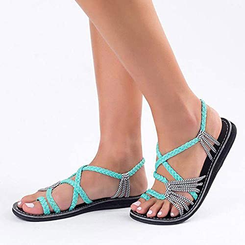 Damen Sandalen Strand Geflochtene Knoten Wohnung Klipp Zehe Sandelholze Large Size Mode Slippers Schmerzlinderung Korrektur Schuhe,2,36 EU von ZHANGMEI