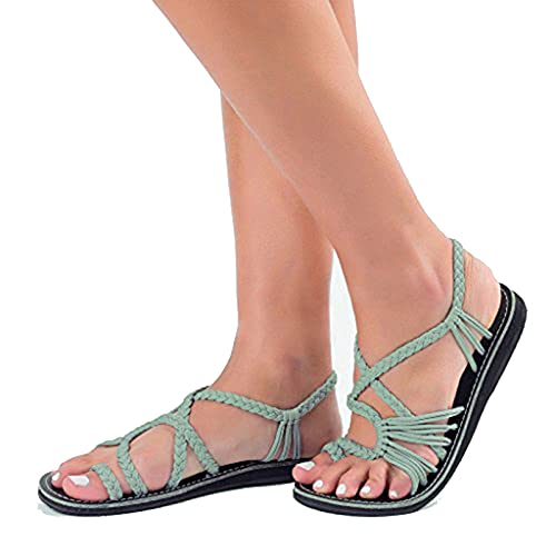 Damen Sandalen Strand Geflochtene Knoten Wohnung Klipp Zehe Sandelholze Large Size Mode Slippers Schmerzlinderung Korrektur Schuhe,2,39 EU von ZHANGMEI