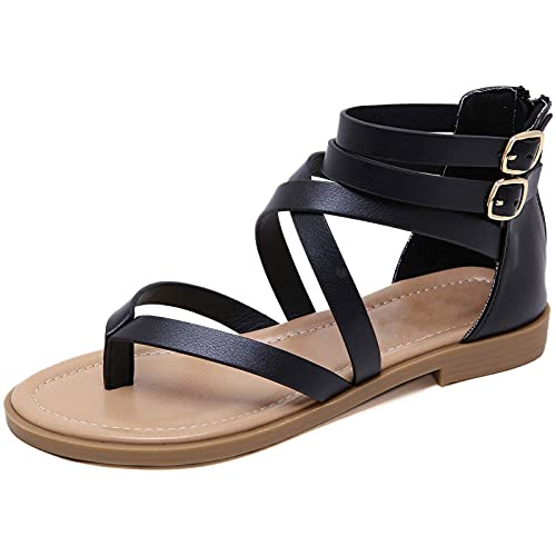 ZHANGMEI Damen Sommer Prise Sandalen Mit Reißverschluss Strand Schuhe Freizeit Flach Sandalette Reißverschluss Hinten Flip-Flop,3,39 EU von ZHANGMEI