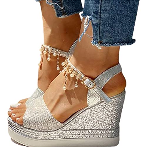 Sandalen Damen Plateau Keil Sandalen Sandaletten Keilabsatz Sommerschuhe Platform Slingback,2,34 EU von ZHANGMEI