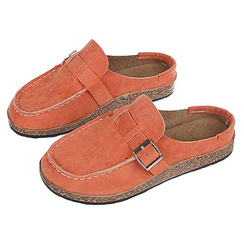 Sandalen Damen Wildleder Slip Auf Sandalen Loafer Flach Geschlossene Zehen Runde Zehen Rückenlos Gehen Bequeme Hausschuhe Schuhe,1,38 EU von ZHANGMEI