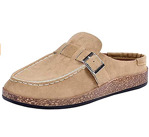 Sandalen Damen Wildleder Slip Auf Sandalen Loafer Flach Geschlossene Zehen Runde Zehen Rückenlos Gehen Bequeme Hausschuhe Schuhe,4,39 EU von ZHANGMEI