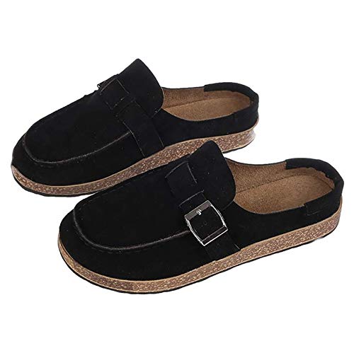 Sandalen Damen Wildleder Slip Auf Sandalen Loafer Flach Geschlossene Zehen Runde Zehen Rückenlos Gehen Bequeme Hausschuhe Schuhe,5,41 EU von ZHANGMEI