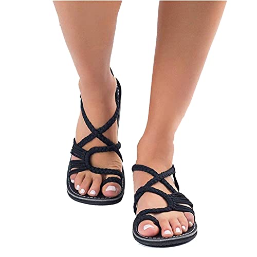 ZHANGMEI Damen Sandalen Strand Geflochtene Knoten Wohnung Klipp Zehe Sandelholze Large Size Mode Slippers Schmerzlinderung Korrektur Schuhe,3,42 EU von ZHANGMEI