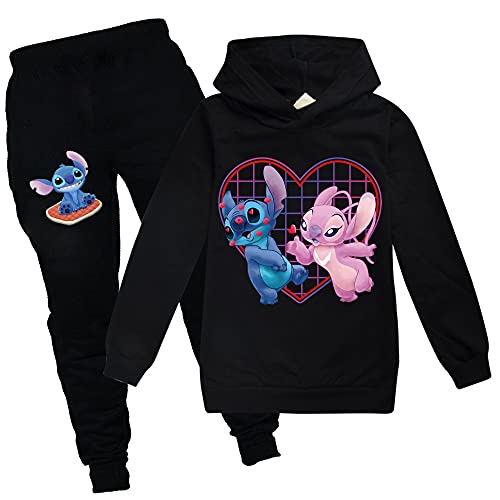 Cartoon Stitch Pullover Hoodie + Jogginghose, Cartoon Casual Langarm Sweatshirt für Mädchen Jungen, 3-14 Jahre alt (A1,100) von ZHANGYAOSHU