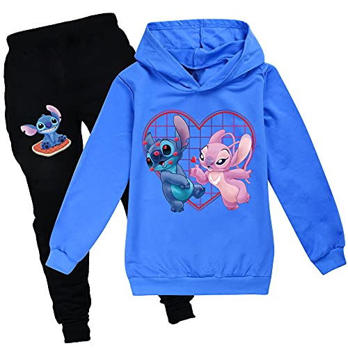 Cartoon Stitch Pullover Hoodie + Jogginghose, Cartoon Casual Langarm Sweatshirt für Mädchen Jungen, 3-14 Jahre alt (A2,100) von ZHANGYAOSHU