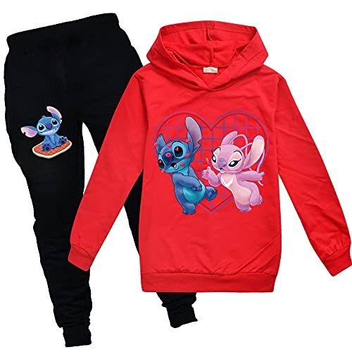 Cartoon Stitch Pullover Hoodie + Jogginghose, Cartoon Casual Langarm Sweatshirt für Mädchen Jungen, 3-14 Jahre alt (A3,100) von ZHANGYAOSHU