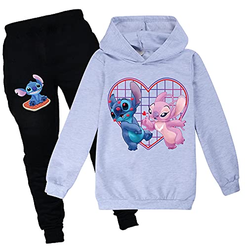 Cartoon Stitch Pullover Hoodie + Jogginghose, Cartoon Casual Langarm Sweatshirt für Mädchen Jungen, 3-14 Jahre alt (A4,100) von ZHANGYAOSHU