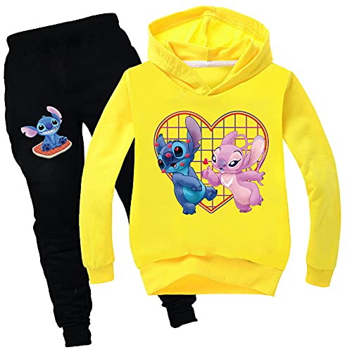 Cartoon Stitch Pullover Hoodie + Jogginghose, Cartoon Casual Langarm Sweatshirt für Mädchen Jungen, 3-14 Jahre alt (A5,130) von ZHANGYAOSHU