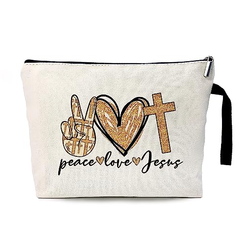 ZHANTUONE Kosmetiktasche mit Aufschrift Peace Love Jesus, christliche Geschenke für Frauen, inspirierende christliche Kosmetiktasche, Jesus-Geschenke für Frauen, Dankeschön-Geschenke für Frauen von ZHANTUONE