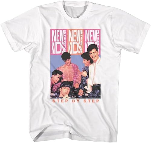 New Kids On The Block Step by Step Mens White Short Sleeve T Shirt 90s Music Boy Band Graphic Tees(Small) von ZHAO41XIONG