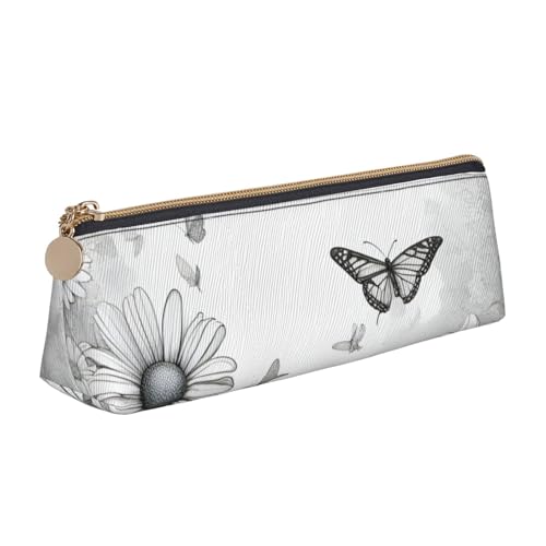 Federmäppchen mit Schmetterlingsmotiv und Gänseblümchen-Druck, PVC, für Damen und Herren, Weiß, One Size, Einfach: von ZHAOLQ