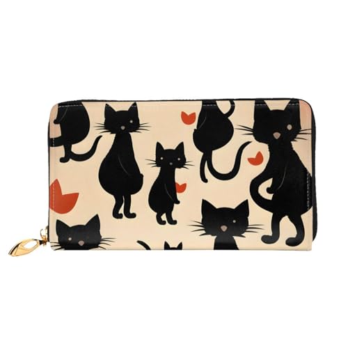 Happy Walking Kitty Print Handy Kreditkarte Geld Halter Geldbörse Leder Damen Kartenetui Reißverschlusstasche Schwarz, Einheitsgröße von ZHAOLQ