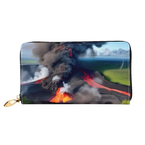 Kilauea Volcano Bloom Print Handy Kreditkarte Geld Halter Geldbörse Leder Damen Kartenetui Reißverschlusstasche Schwarz, Einheitsgröße, Schwarz, One Size von ZHAOLQ