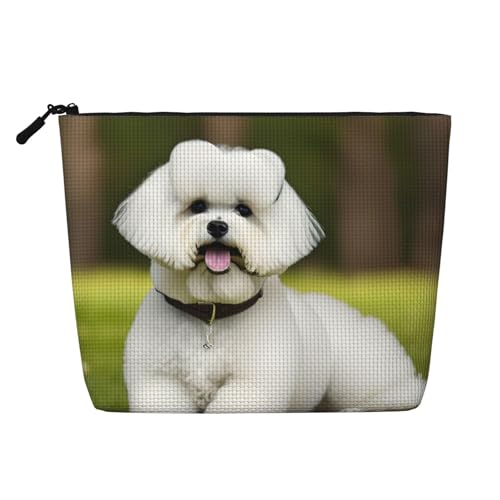 Kosmetiktasche mit niedlichem Bichon-Frisé-Hunde-Aufdruck, einlagig, künstlicher Hanf, Reißverschluss, Kulturbeutel, Reißverschluss, Zubehör für Damen, Schwarz, Einheitsgröße, Schwarz, One Size Kosmetiktasche mit niedlichem Bichon-Frisé-Hunde-Aufdruck, einlagig, künstlicher Hanf, Reißverschluss, Kulturbeutel, Reißverschluss, Zubehör für Damen, Schwarz, Einheitsgröße, Schwarz, One Size von ZHAOLQ