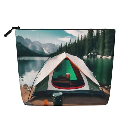 Lake Camping-Druck, einlagig, künstlicher Hanf, Make-up-Tasche, Reißverschluss, Kulturbeutel, Reißverschluss, Zubehör für Damen, Schwarz, Einheitsgröße, Schwarz, One Size Lake Camping-Druck, einlagig, künstlicher Hanf, Make-up-Tasche, Reißverschluss, Kulturbeutel, Reißverschluss, Zubehör für Damen, Schwarz, Einheitsgröße, Schwarz, One Size von ZHAOLQ