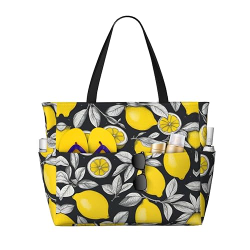 Lemon Fruit Pattern Print Unisex Große Kapazität Strand Reisetasche Urlaub Picknick Sport Tote Tragbare Turnbeutel, Schwarz, Einheitsgröße, Schwarz, Einheitsgröße Lemon Fruit Pattern Print Unisex Große Kapazität Strand Reisetasche Urlaub Picknick Sport Tote Tragbare Turnbeutel, Schwarz, Einheitsgröße, Schwarz, Einheitsgröße von ZHAOLQ