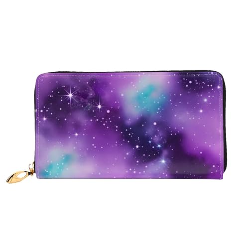 Magic Galaxy Sky Purple Print Handy Kreditkarte Geld Halter Geldbörse Leder Damen Kartenetui Reißverschlusstasche Schwarz, Einheitsgröße, Schwarz, One Size von ZHAOLQ