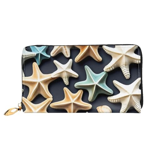 Seashell Seestern-Druck Handy Kreditkarte Geld Halter Geldbörse Leder Damen Kartenetui Reißverschlusstasche Schwarz, Einheitsgröße, Schwarz, One Size von ZHAOLQ