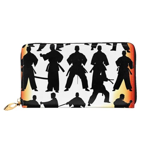 Silhouetten von Martial Print Handy Kreditkarte Geld Halter Geldbörse Leder Damen Kartenetui Reißverschlusstasche, Schwarz, Einheitsgröße von ZHAOLQ