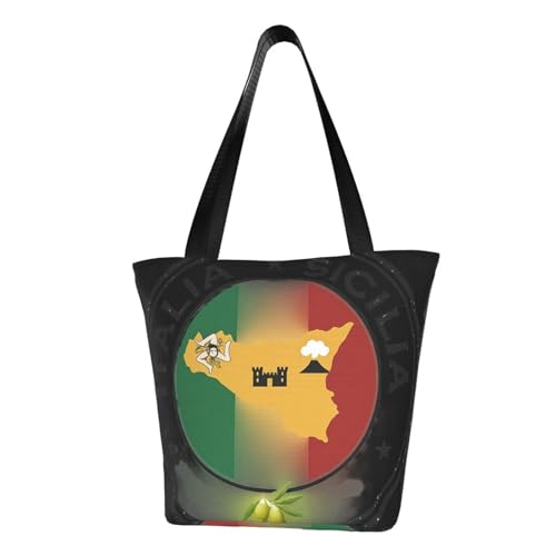 ZHAOLQ Leichte Schultertasche mit italienischer Flagge und Karte von Sizilien, für Sommerausflüge, Reisen, Wandern, Arbeit, Freizeit ZHAOLQ Leichte Schultertasche mit italienischer Flagge und Karte von Sizilien, für Sommerausflüge, Reisen, Wandern, Arbeit, Freizeit von ZHAOLQ
