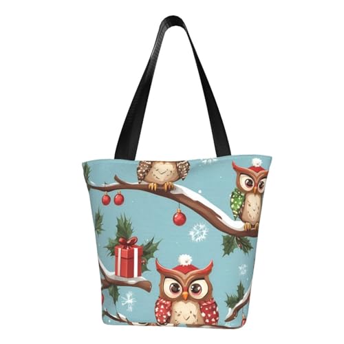 ZHAOLQ Süße Weihnachts-Eulen auf Ast, leichte Umhängetasche, Sommerausflüge, Tragetasche, Reisen, Wandern, Arbeit, Freizeit von ZHAOLQ
