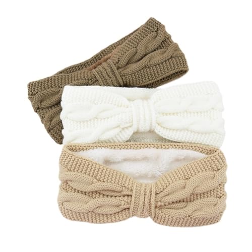 Stirnband 2/3 stücke Herbst Winter Verdicken Stricken Breiten Stirnband for Frauen Plüsch Gefüttert Headwrap Turban Haarbänder Warm Halten Weibliche Ohr Wärmer Winter Stirnband(Light A style-3pcs) von ZHAOQIN