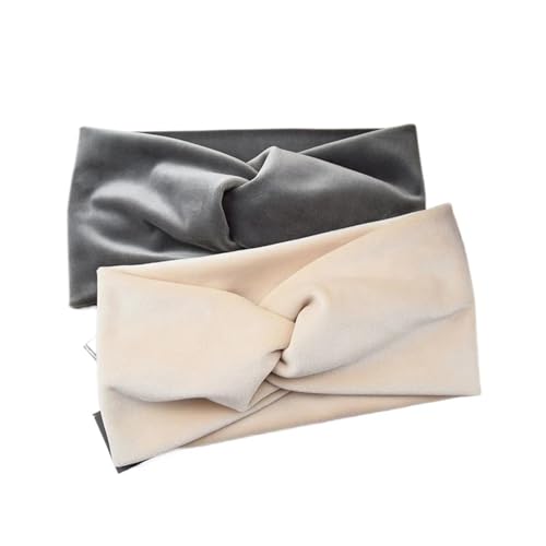 Stirnband 2 stücke Kreuz Stirnband Breites Haarband Einfarbig Stretch Turban Elegante Herbst Winter Haar Zubehör for Frauen Mädchen Winter Stirnband(Grey and apricot) von ZHAOQIN