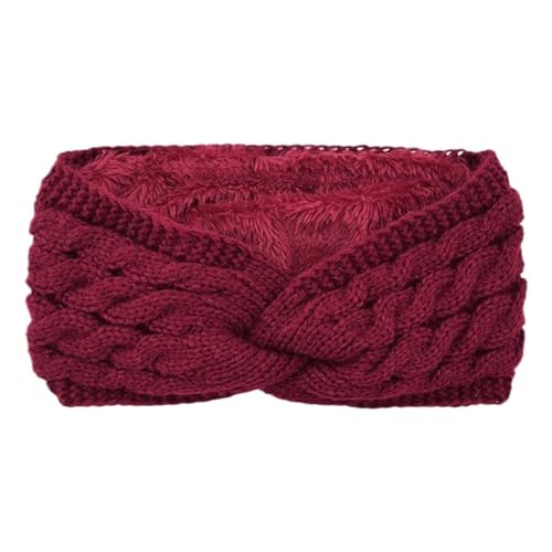 Stirnband 2 stücke Plüsch Dicke Strick Sport Stirnband Herbst Ohr Schutz Ohr Wärmer Frauen Thermische Isolierung Kalt Beweis Kopf Abdeckung Winter Stirnband(Wine Red) von ZHAOQIN